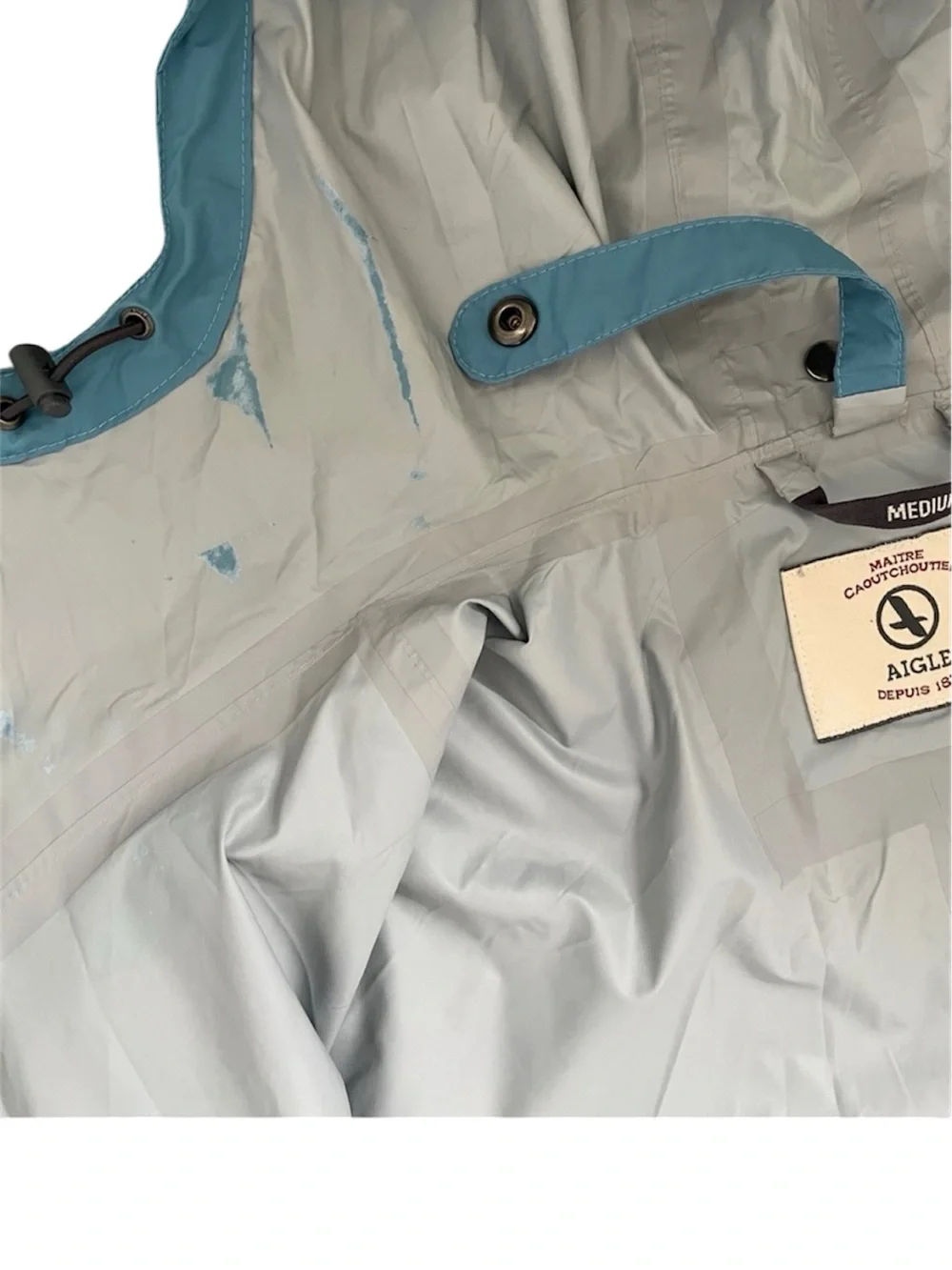 AIGLE Men’s Medium Blue Rain/Windbreaker Packable Travel Jacket M VGUC